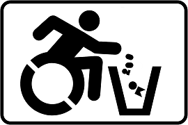 pictogram rolstoel en afvalbak gecombineerd